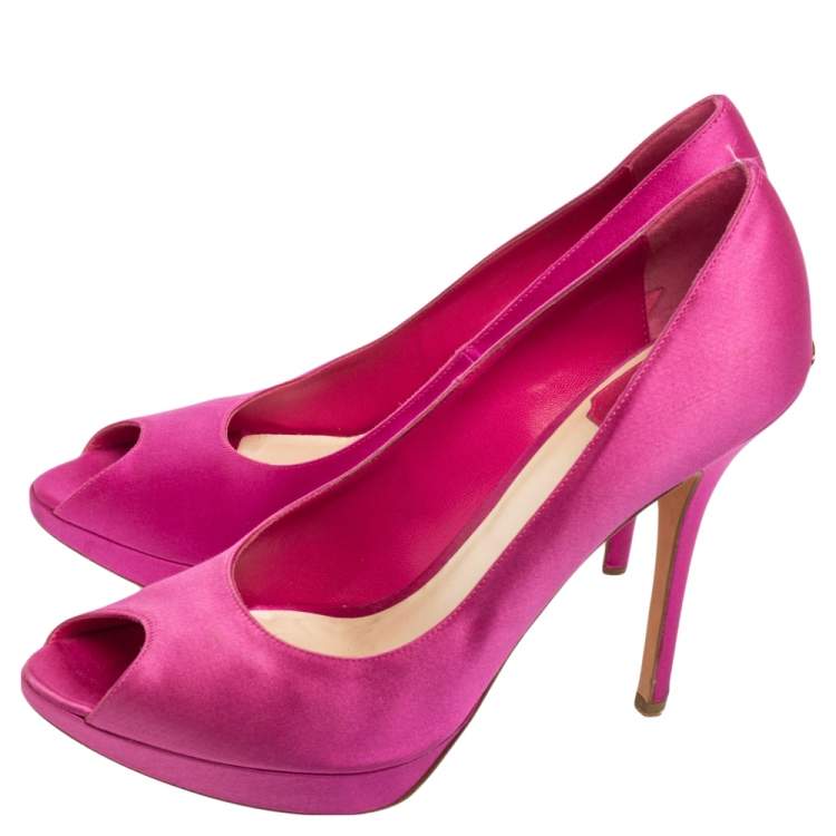 Pre Owned Dior Pink Satin Miss Dior Peep-Toe Pumps Size 40.5