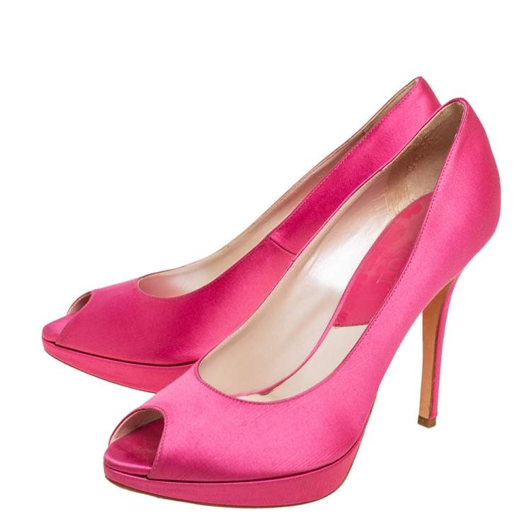 Pre Owned Dior Pink Satin Miss Dior Peep Toe Pumps Size 40.5