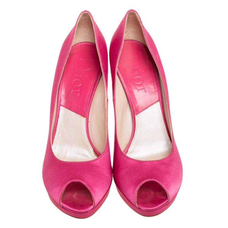 Pre Owned Dior Pink Satin Miss Dior Peep Toe Pumps Size 40.5