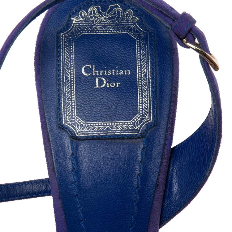 Pre Owned Dior Blue Suede Espadrille Platform Wedge Open Toe Ankle Strap Sandals Size 41