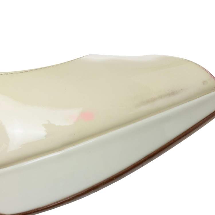 Pre Owned Dior Beige Patent Leather Miss Dior Peep Toe Platform Pumps Size 40.5
