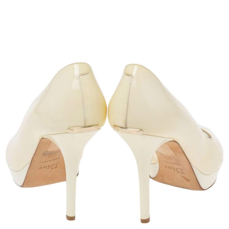 Pre Owned Dior Beige Patent Leather Miss Dior Peep Toe Platform Pumps Size 40.5