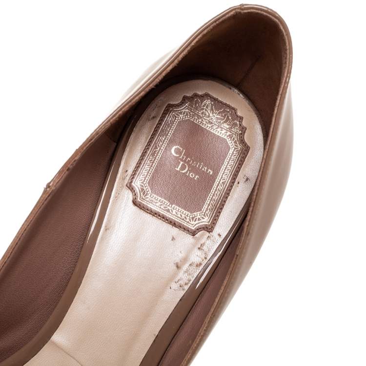 Pre Owned Dior Brown Patent Leather Miss Dior Peep Toe Platform Pumps Size 41