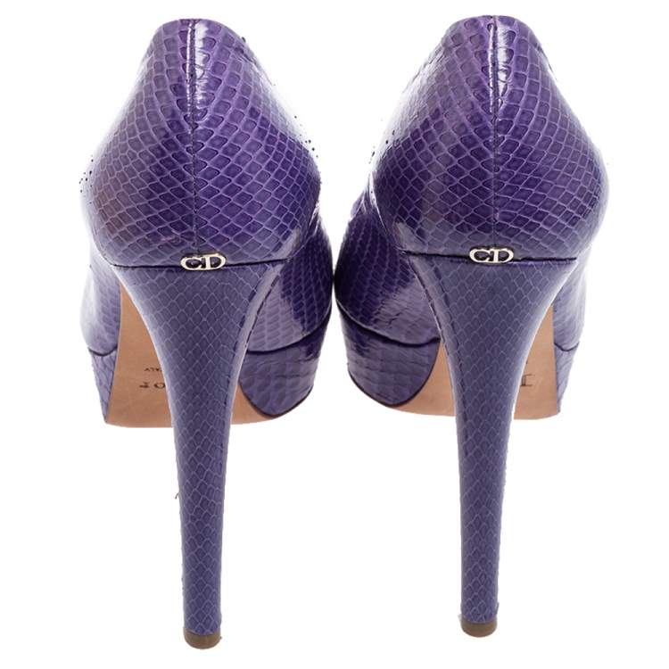 Pre Owned Dior Purple Python Peep Toe Miss Dior Platform Pumps Size 41