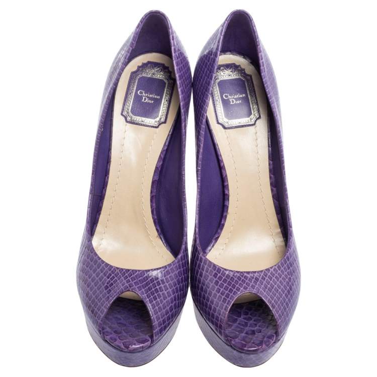 Pre Owned Dior Purple Python Peep Toe Miss Dior Platform Pumps Size 41