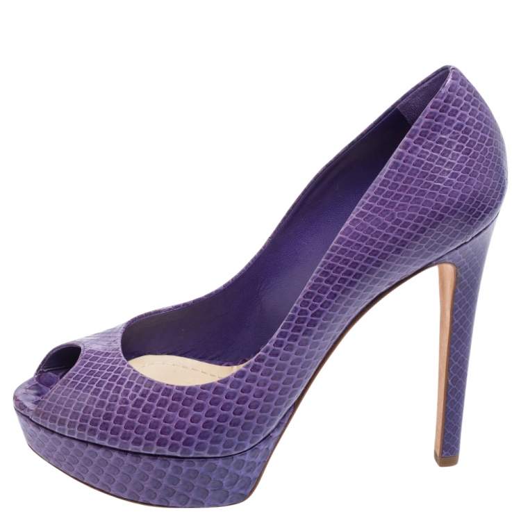 Pre Owned Dior Purple Python Peep Toe Miss Dior Platform Pumps Size 41