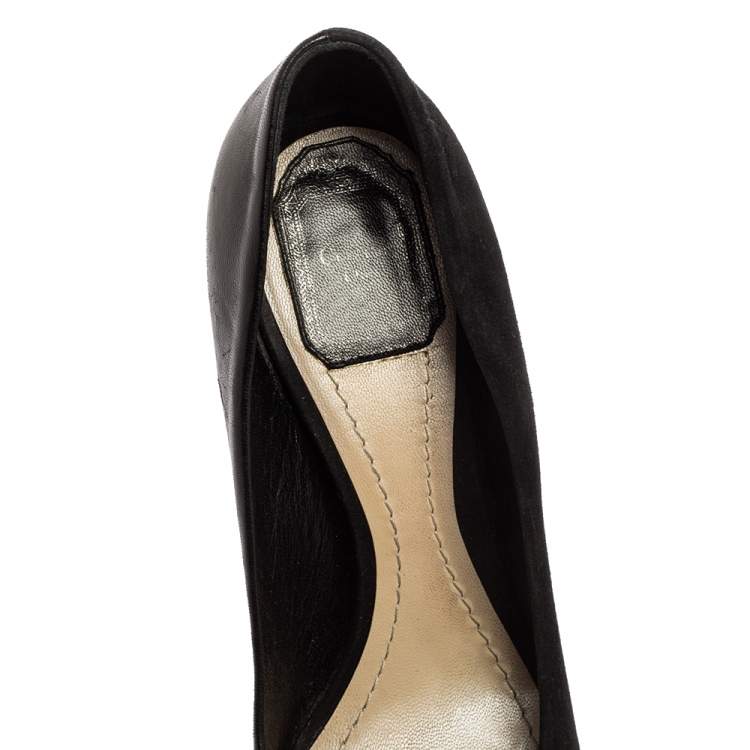 Pre Owned Dior Black Leather and Suede Bow Peep Toe Pumps Size 38
