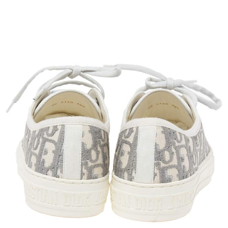 Pre Owned Dior White Oblique Embroidered Canvas Walk'N'Dior Low Top Sneakers Size 38.5