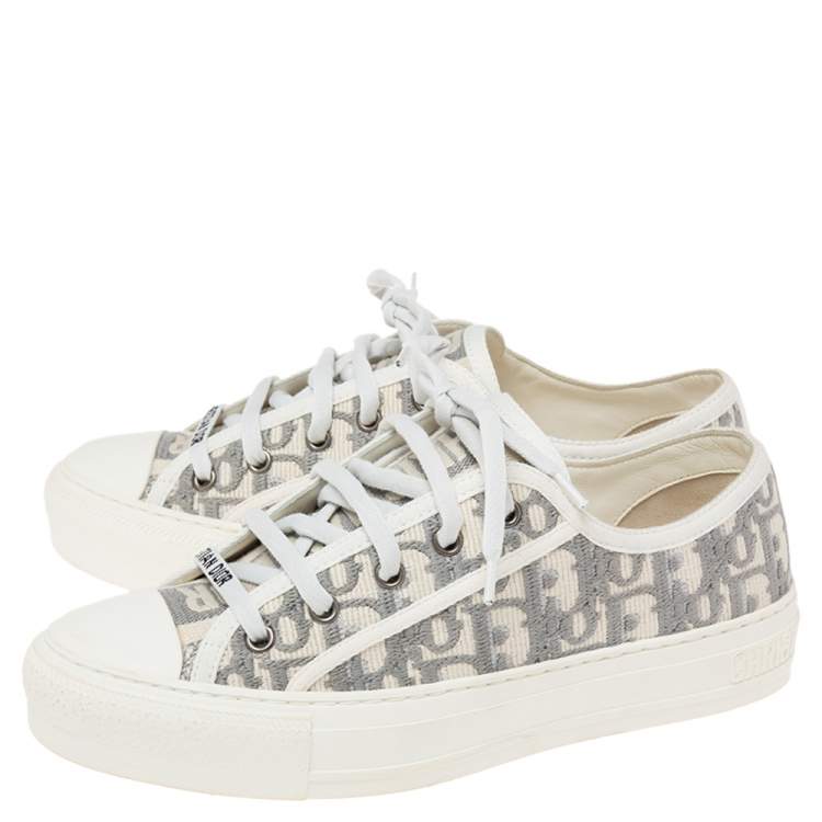 Pre Owned Dior White Oblique Embroidered Canvas Walk'N'Dior Low Top Sneakers Size 38.5
