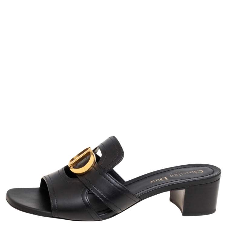 Pre Owned Dior Black Leather Montaigne Slide Sandals Size 38