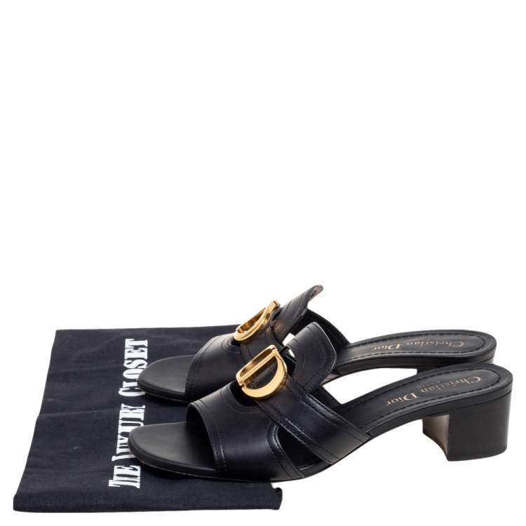 Pre Owned Dior Black Leather Montaigne Slide Sandals Size 38