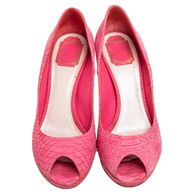 Pre Owned Dior Pink Python Embossed Leather Miss Dior Peep Toe Pumps Size 41