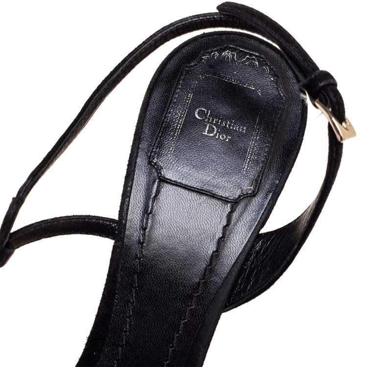 Pre Owned Dior Black Suede Slingback Espadrille Wedge Sandals  Size 41