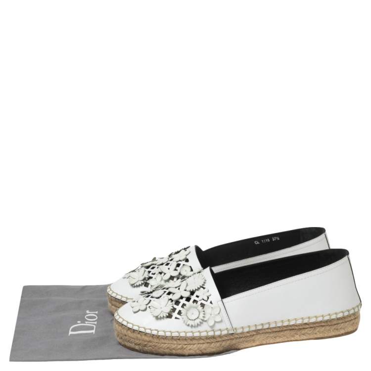 Pre Owned Dior White Laser Cut Floral Embellished Leather Flore Flat Espadrilles Size 37.5 
