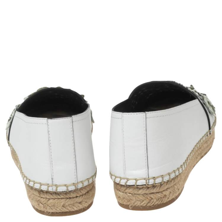Pre Owned Dior White Laser Cut Floral Embellished Leather Flore Flat Espadrilles Size 37.5 