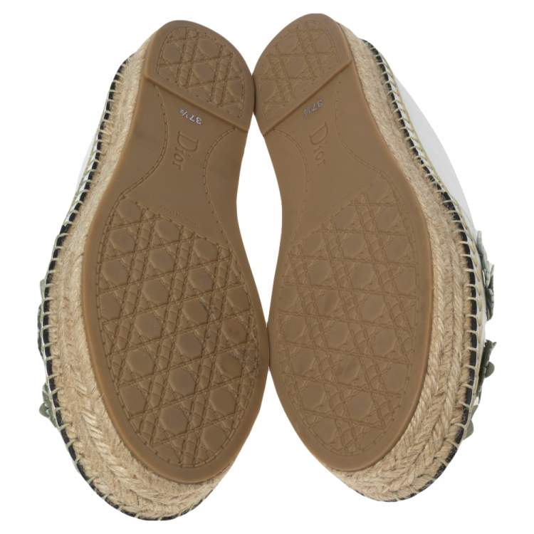 Pre Owned Dior White Laser Cut Floral Embellished Leather Flore Flat Espadrilles Size 37.5 