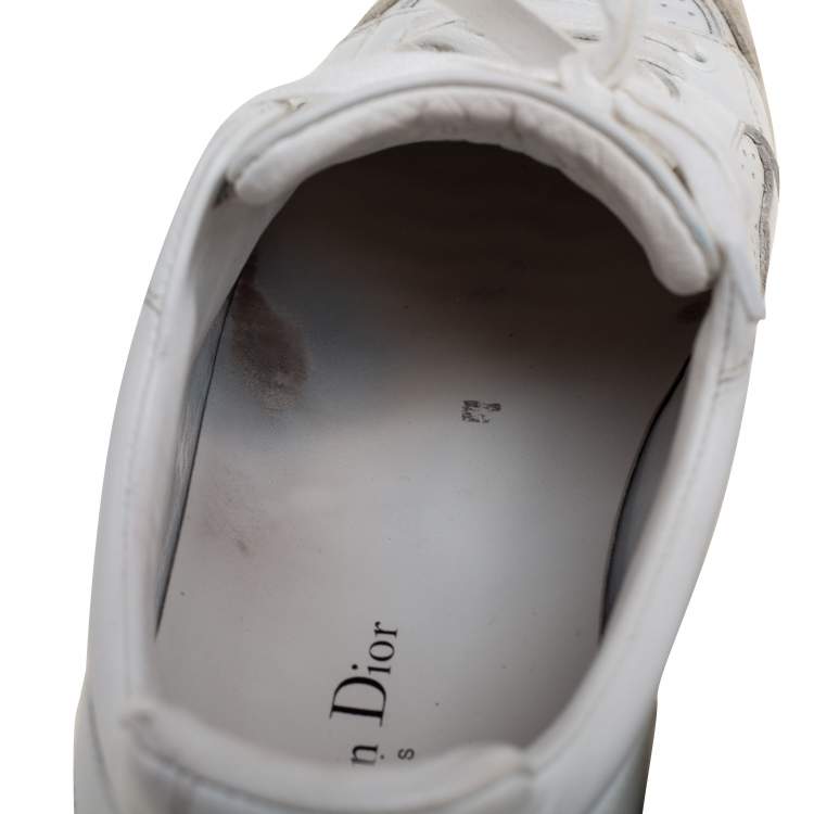 Pre Owned Dior White/Grey Leather And Suede D Bee Low Top Sneakers Size 40