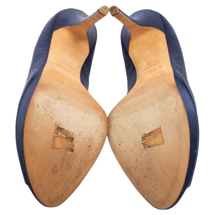 Pre Owned Dior Blue Satin Miss Dior Peep Toe Platform Pumps Size 40.5