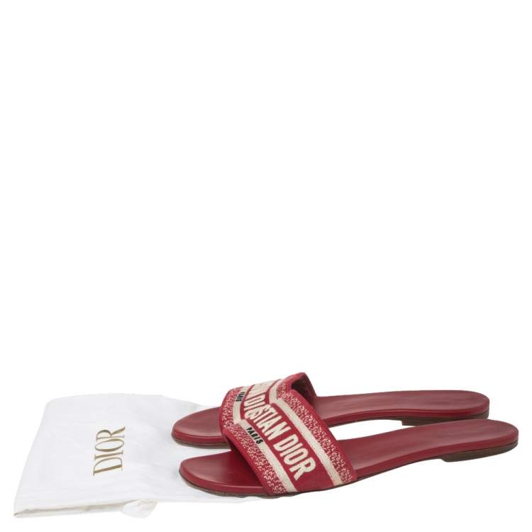 Pre Owned Dior Red Embroidered Canvas D way Flat Slides Size 41