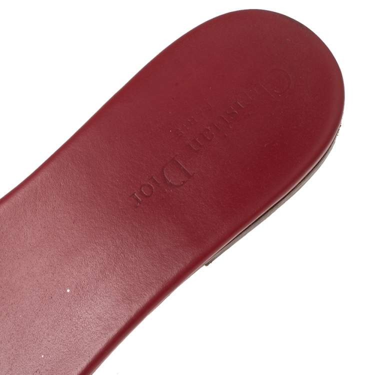 Pre Owned Dior Red Embroidered Canvas D way Flat Slides Size 41