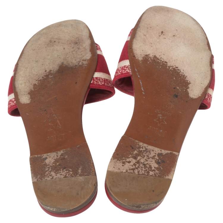 Pre Owned Dior Red Embroidered Canvas D way Flat Slides Size 41