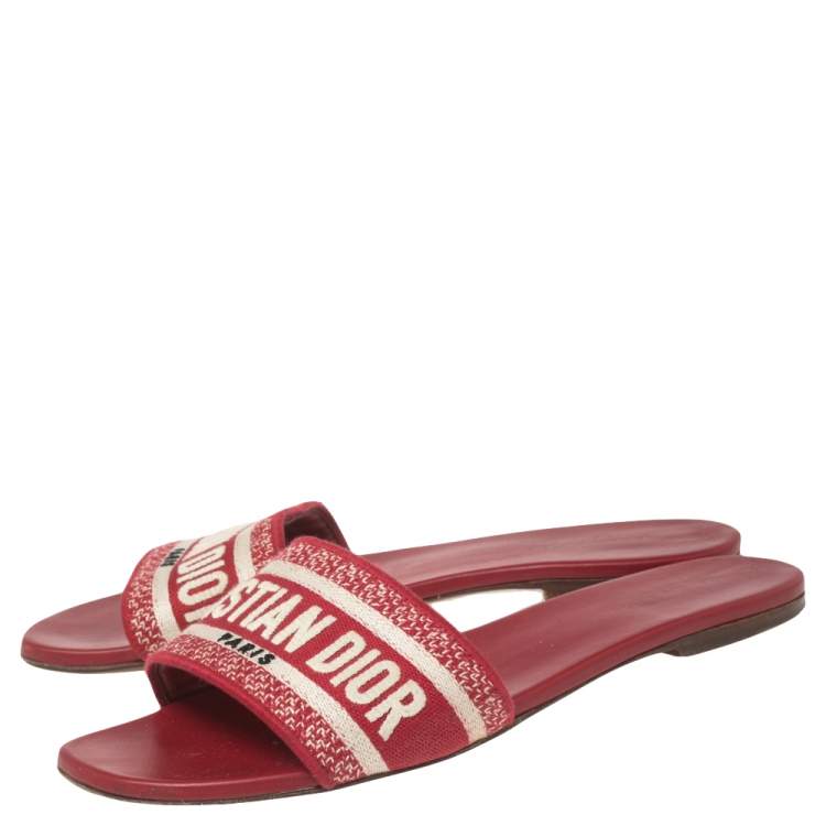 Pre Owned Dior Red Embroidered Canvas D way Flat Slides Size 41