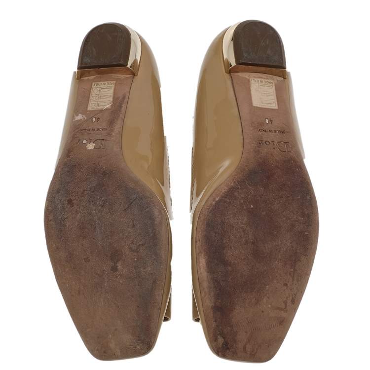 Pre Owned Dior Beige Patent Leather Ballet Flats Size 40