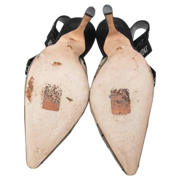 Pre Owned Dior Beige/Black Net And Suede  J'adior Slingback Sandals Size 39 