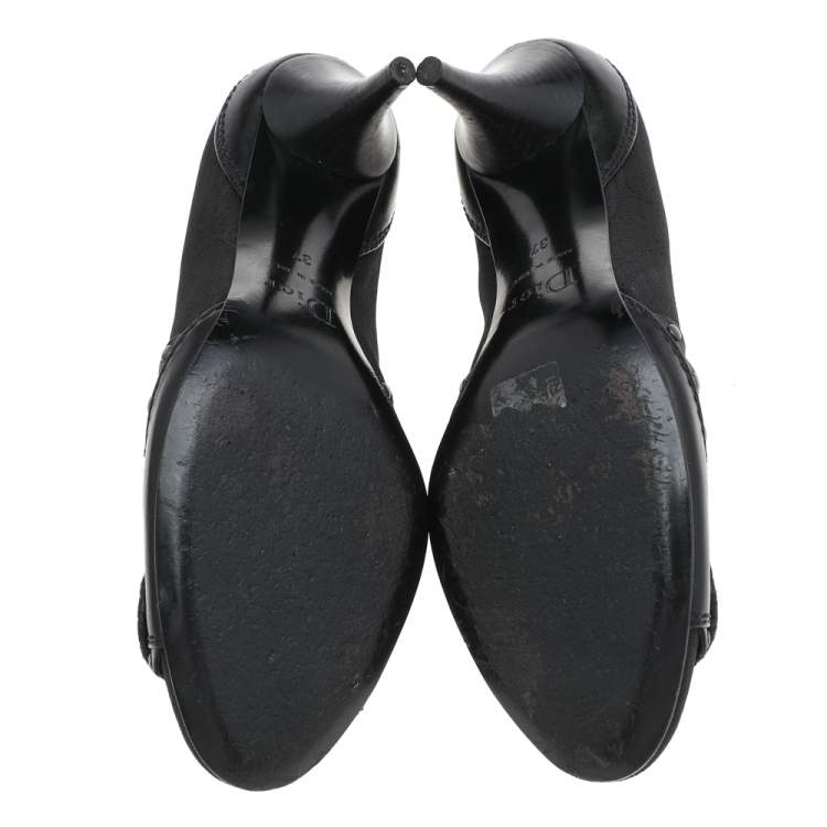 Pre Owned Dior Black Oblique Nylon and Leather Round Toe Pumps Size 37