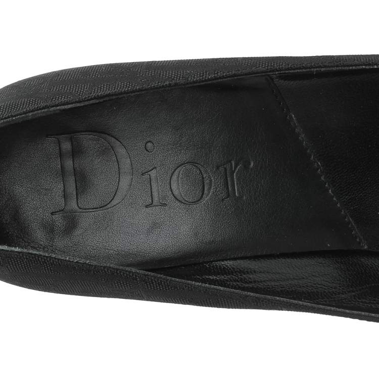 Pre Owned Dior Black Oblique Nylon and Leather Round Toe Pumps Size 37