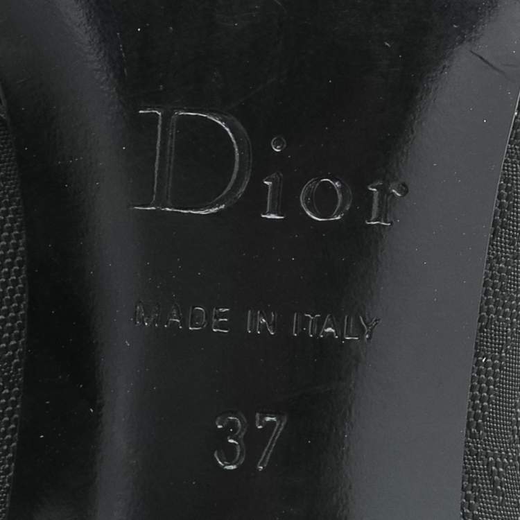 Pre Owned Dior Black Oblique Nylon and Leather Round Toe Pumps Size 37