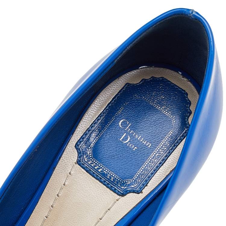 Pre Owned Dior Blue Patent Leather Miss Dior Peep Toe Platform Pumps Size 37
