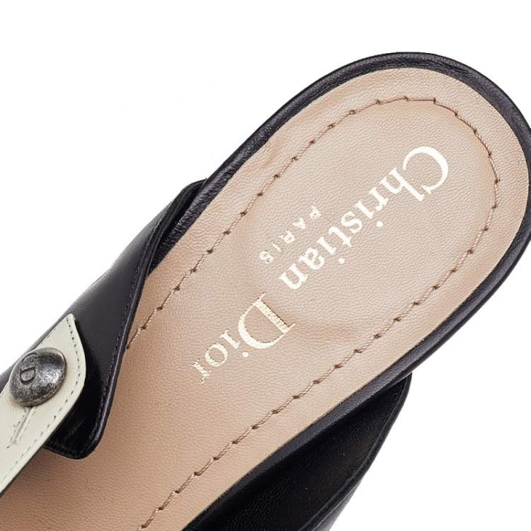 Pre Owned Dior Black/Cream Brogue Leather Pointed Toe Mules Size 39