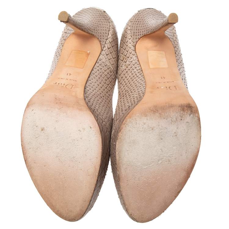 Pre Owned Dior Grey Python Embossed Leather Peep Toe  Pumps Size 41