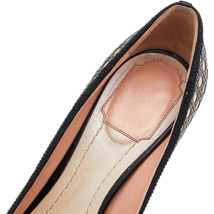 مملوكة مسبقًا Dior Beige/Black Cannage Cutout Leather Miss Dior Peep Toe Platform Pumps Size 37