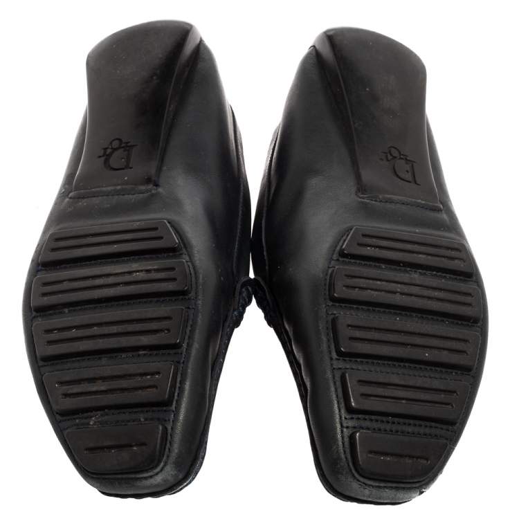 Pre Owned Dior Dark Navy Blue Leather and Monogram Canvas Loafers Size 36 