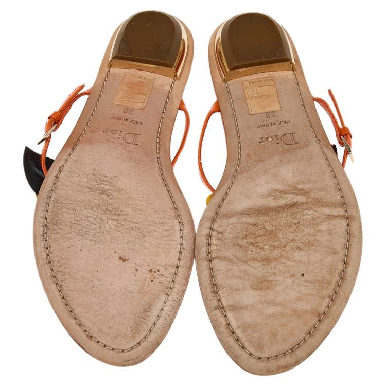 مملوكة مسبقًا Dior Multicolor Leather Floral Detail Thong Sandals Size 38