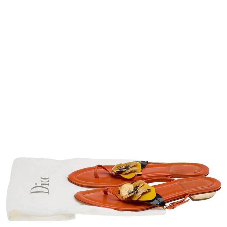 مملوكة مسبقًا Dior Multicolor Leather Floral Detail Thong Sandals Size 38