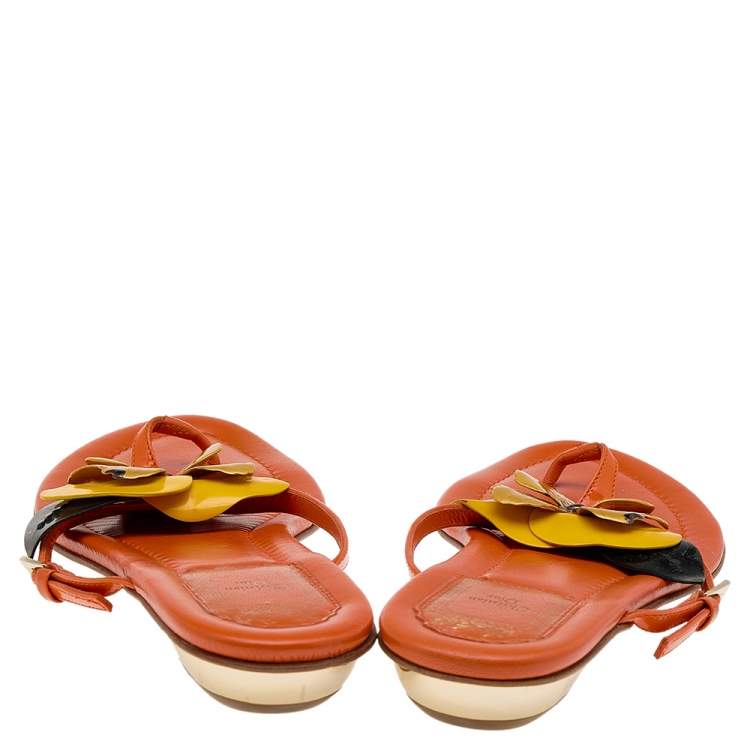 مملوكة مسبقًا Dior Multicolor Leather Floral Detail Thong Sandals Size 38