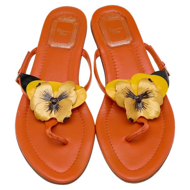 مملوكة مسبقًا Dior Multicolor Leather Floral Detail Thong Sandals Size 38