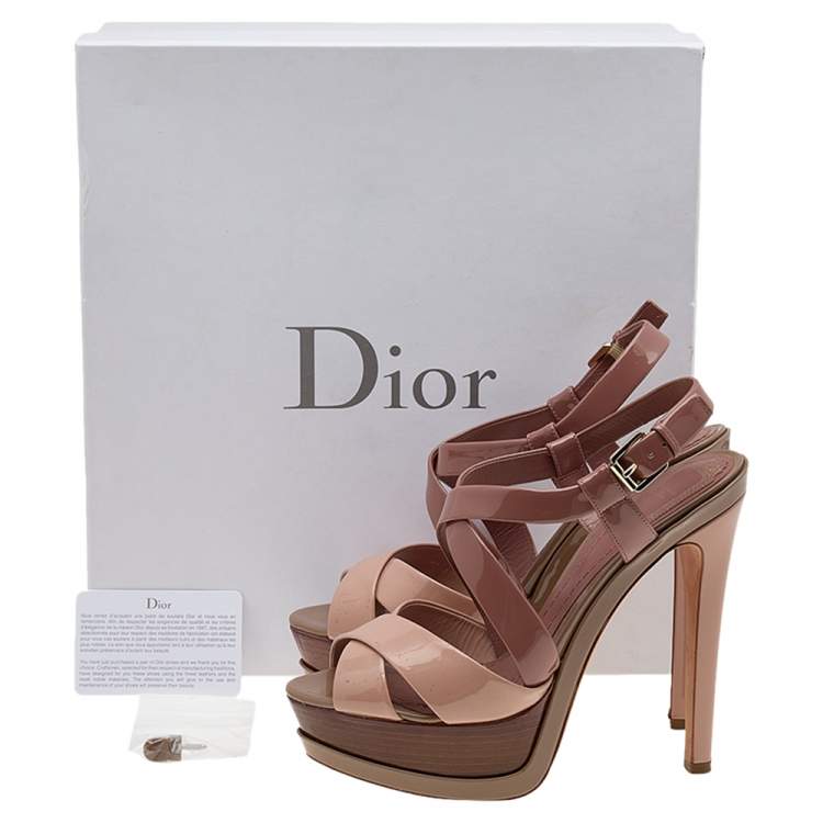 Pre Owned Dior Multicolor Patent Leather Cross Strap Slingback Platform Sandals Size 39