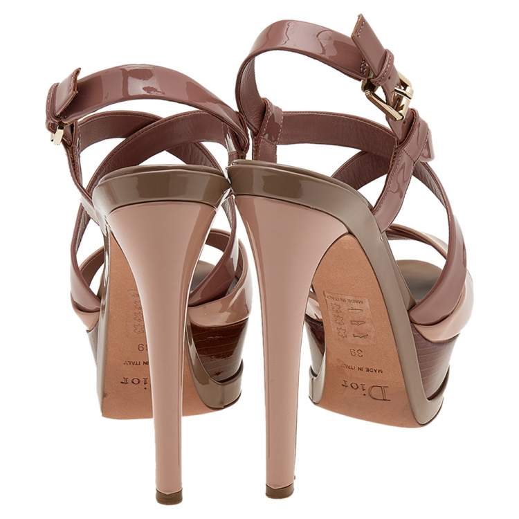Pre Owned Dior Multicolor Patent Leather Cross Strap Slingback Platform Sandals Size 39