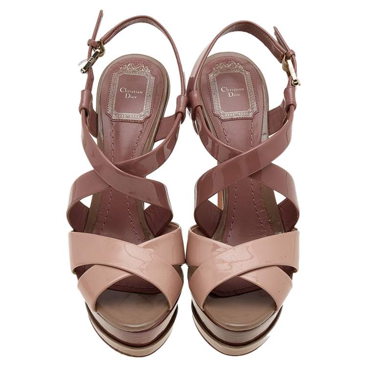 Pre Owned Dior Multicolor Patent Leather Cross Strap Slingback Platform Sandals Size 39