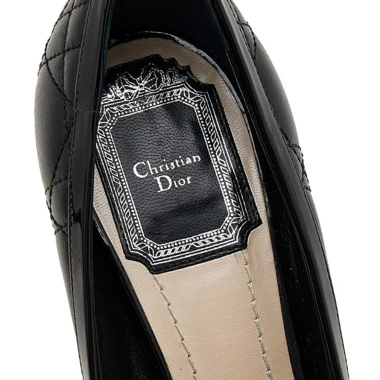 Pre Owned Dior Black Cannage Leather Bow Peep Toe Platform Pumps Size 36