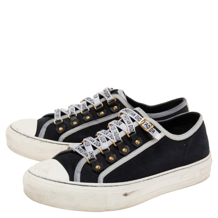 Pre Owned Dior Black/White Canvas and Rubber Walk'n'Dior Low-Top Sneakers Size 39