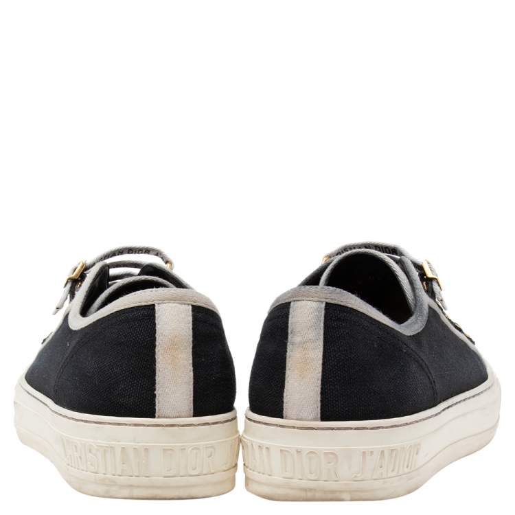 Pre Owned Dior Black/White Canvas and Rubber Walk'n'Dior Low-Top Sneakers Size 39