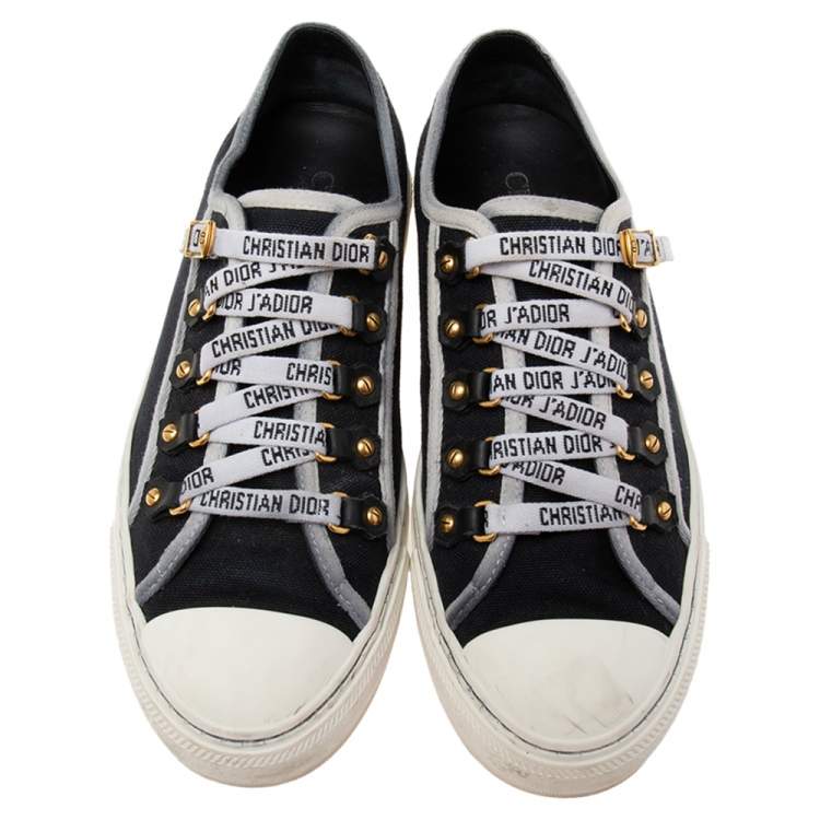 Pre Owned Dior Black/White Canvas and Rubber Walk'n'Dior Low-Top Sneakers Size 39