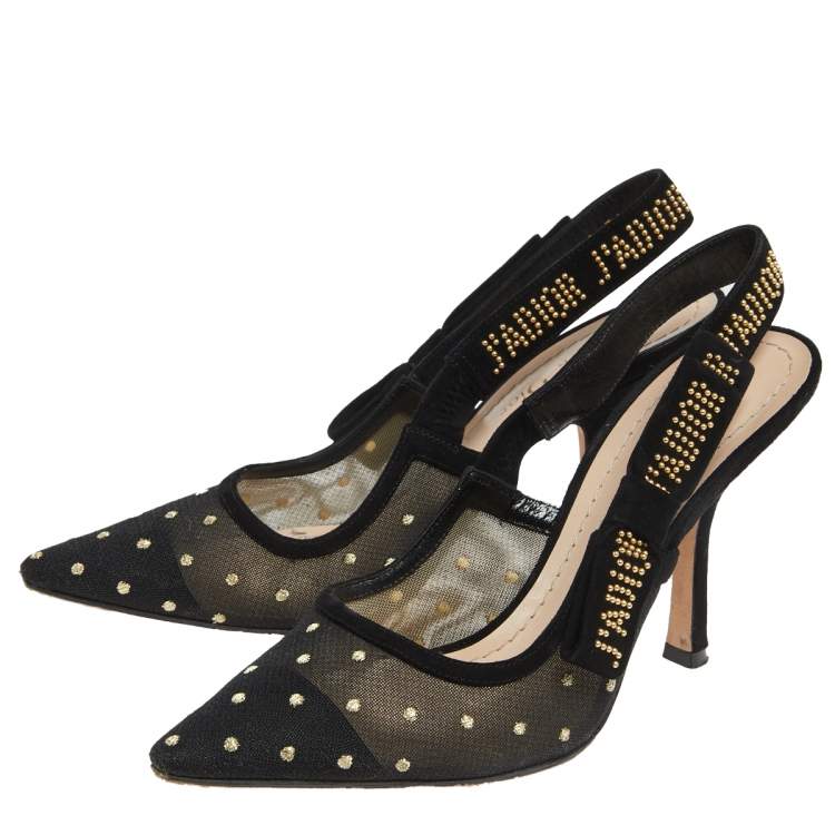 Pre Owned Dior Black Net And Suede J'adior Slingback Sandals Size 36.5