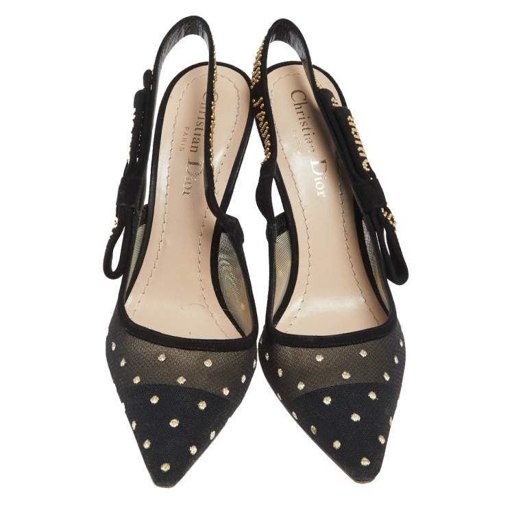 Pre Owned Dior Black Net And Suede J'adior Slingback Sandals Size 36.5