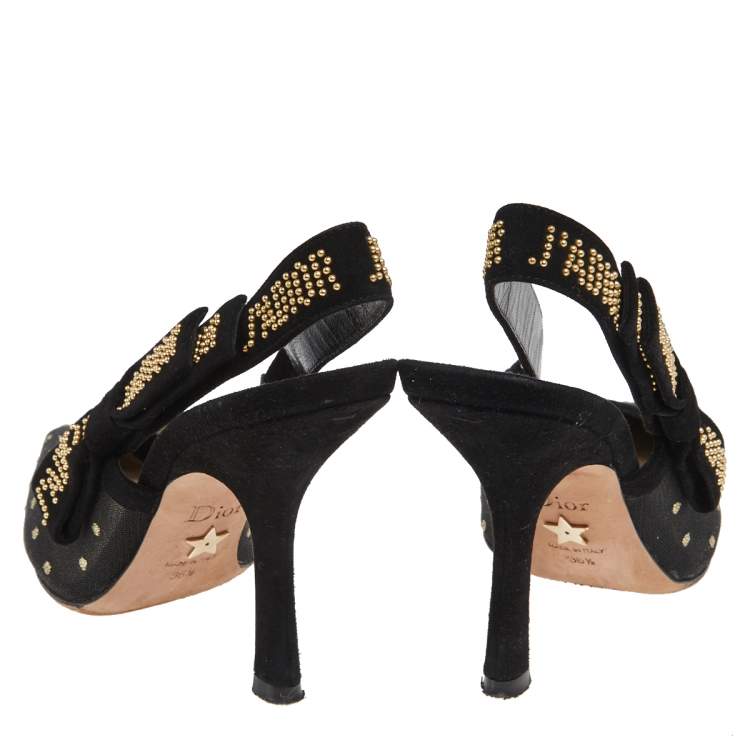 Pre Owned Dior Black Net And Suede J'adior Slingback Sandals Size 36.5